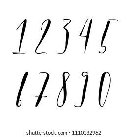 Pen lettering numbers. Modern calligraphy, handwritten letters. Vector illustration