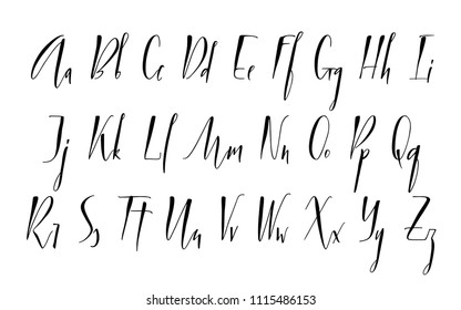 Pen lettering vector alphabet. Uppercase and lowercase handwritten letters. Modern calligraphy, vector illustration.