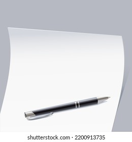 The pen lies on a blank sheet of paper, mockup. Vector illustration