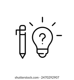 Pen, light bulb and question mark. Expressing ideas through creative brainstorming. Pixel perfect, editable stroke vector icon