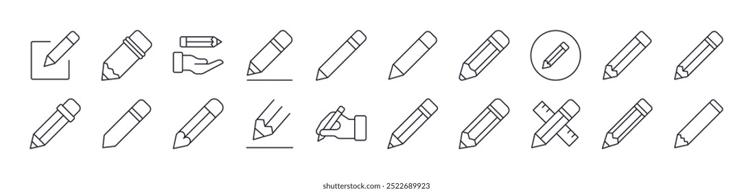 Coleção de Ícones da Linha de Caneta. Traço editável. Pictograma Linear Minimalista para Design de Cartões, Aplicativos, Banners, Posts
