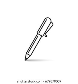 Pen line icon isolated on white. Vector outline symbol with shadow.