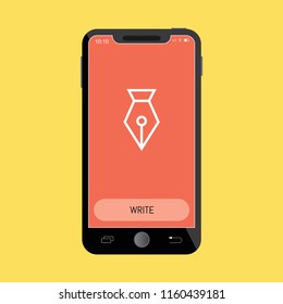 Pen Line Icon on Mobile Screen.