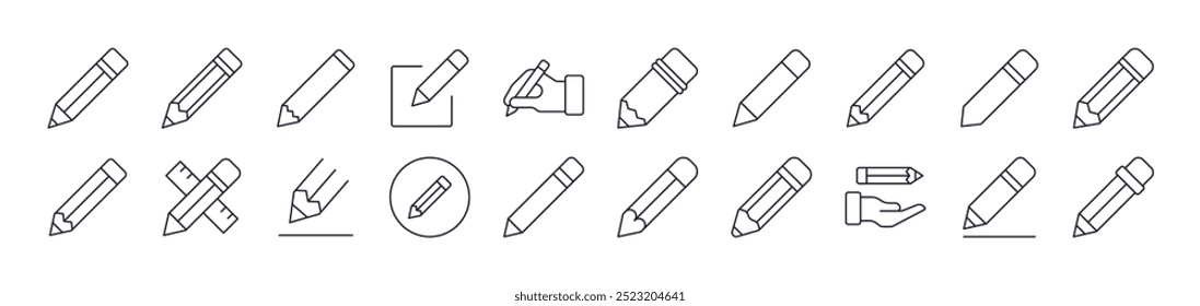 Pacote De Ícones De Linha De Caneta. Traço editável. Pictograma Linear Minimalista para Design de Cartões, Aplicativos, Banners, Posts