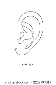 Pen Line Poster Ear Drawing In Pen Line Style On White Background