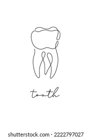 Pen Line Poster Tooth Drawing In Pen Line Style On White Background