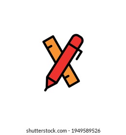 Pen lineal color icon with ruler. the icon can be used for application, web icon, infographic. Editable stroke. Design template vector