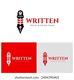 Pen logo in black and red, suitable for authors and book publishing.