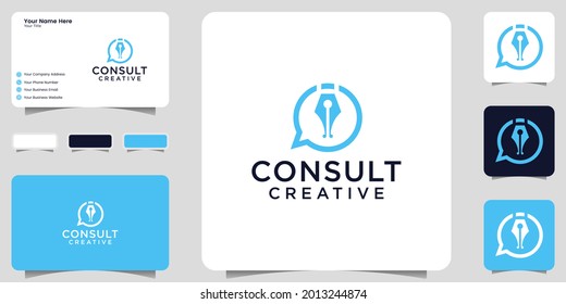 Pen logo design inspiration and conversation bubbles for consulting, finance and business