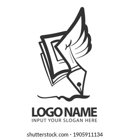 Pen logo design. Stationery vector design. Pen and signature logotype. logos design.