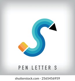 Pen logo design from unique letter s. Education idea. vector flat style. Suitable for corporate company