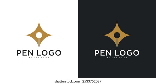 Modelo de design de ícone de logotipo de caneta. Identidade moderna do autor corporativo. Vetor Premium