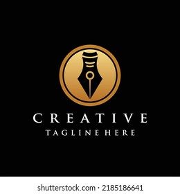 Pen logo icon template. company writer identity Premium Vector
