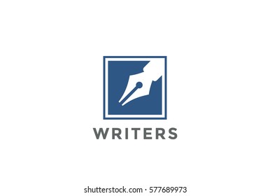 Pen Logo square shape design vector template.
Law, Legal, Lawyer, Copywriter, Writer, Stationary Logotype concept icon.