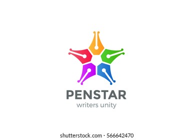 Pen Logo Star Design Vector Template.
Law, Legal, Lawyer, Copywriter, Writer, Stationary Logotype Concept Icon