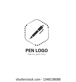 Pen logo template design. Pen logo with modern frame isolated on white background
