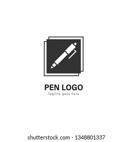 Pen logo template design. Pen logo with modern frame isolated on white background