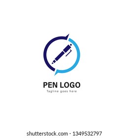 Pen logo template design. Pen logo with modern frame isolated on white background