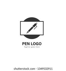 Pen logo template design. Pen logo with modern frame isolated on white background