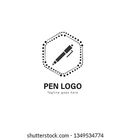 Pen logo template design. Pen logo with modern frame isolated on white background