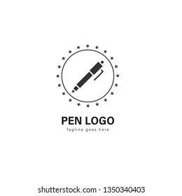Pen logo template design. Pen logo with modern frame isolated on white background