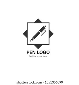 Pen logo template design. Pen logo with modern frame isolated on white background