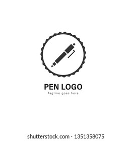 Pen logo template design. Pen logo with modern frame isolated on white background