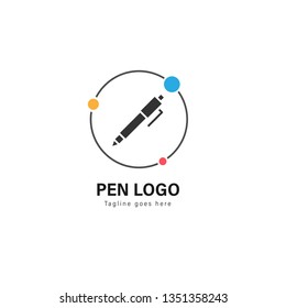 Pen logo template design. Pen logo with modern frame isolated on white background