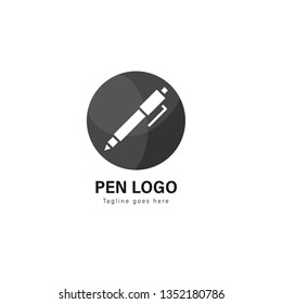 Pen logo template design. Pen logo with modern frame isolated on white background
