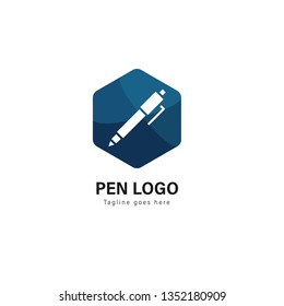 Pen logo template design. Pen logo with modern frame isolated on white background