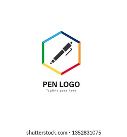 Pen logo template design. Pen logo with modern frame isolated on white background