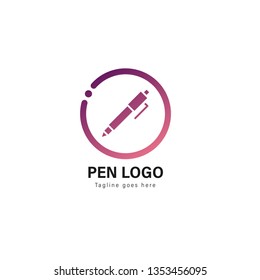 Pen logo template design. Pen logo with modern frame isolated on white background