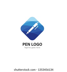 Pen logo template design. Pen logo with modern frame isolated on white background