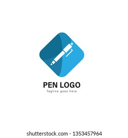 Pen logo template design. Pen logo with modern frame isolated on white background