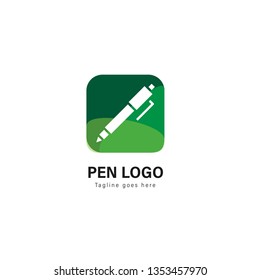 Pen logo template design. Pen logo with modern frame isolated on white background