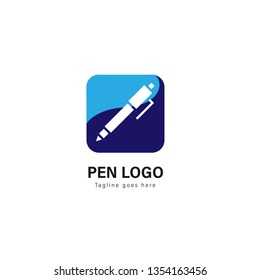 Pen logo template design. Pen logo with modern frame isolated on white background