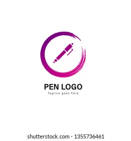 Pen logo template design. Pen logo with modern frame isolated on white background
