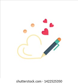 Pen, Love, Heart, Wedding  Flat Color Icon. Vector icon banner Template
