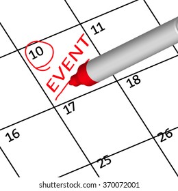 Pen Mark writing event on calendar. Reminder monthly schedule.vector illustration.