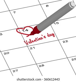 Pen Mark writing important days on February's  calendar .Reminder monthly schedule.vector illustration.