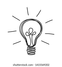 Pen marker hand drawn lit light bulb. Single line minimalist illustration. 