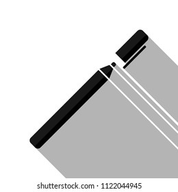 Pen or marker icon. Black object with long shadow on white background