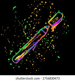 Pen or marker icon. Colored ink with splashes on black background