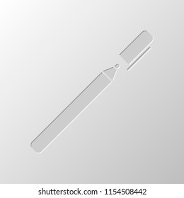 Pen or marker icon. Paper design. Cutted symbol. Pitted style