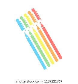 Pen or marker icon. Stack of colorful isometric icons on white background