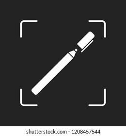Pen or marker icon. White object in camera autofocus on dark background