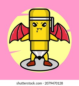 Pen mascot cartoon character as dracula with wings in cute style for t-shirt, sticker, logo element, poster