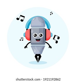 Pen Mascot Character With Headset Music 