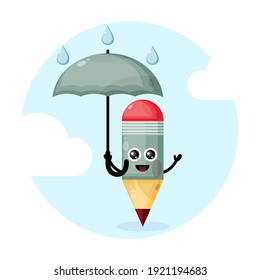 Pen mascot character with umbrella