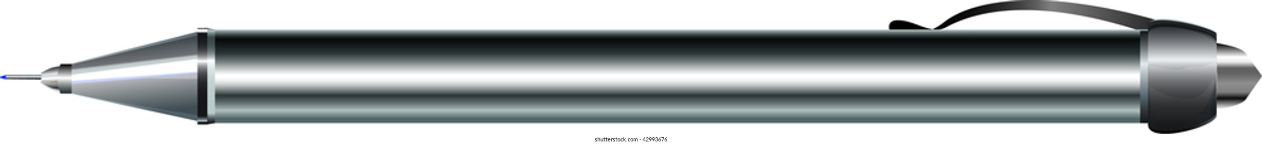 pen, metallic silver on a white background